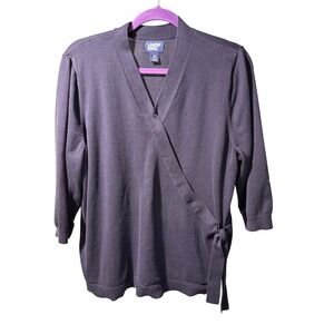 Lands End Womens Plus 1X Dark Navy Cotton Modal Wrap Side Tie Sweater Top Office